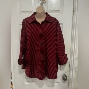 Foxcroft. Red and Black Striped Button Down Shirt. Size 20W